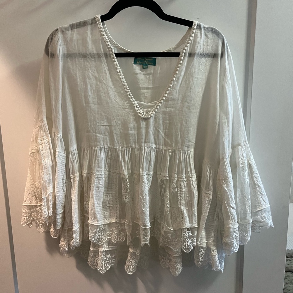 Italian Cream Bell Sleeve Ruffled Blouse